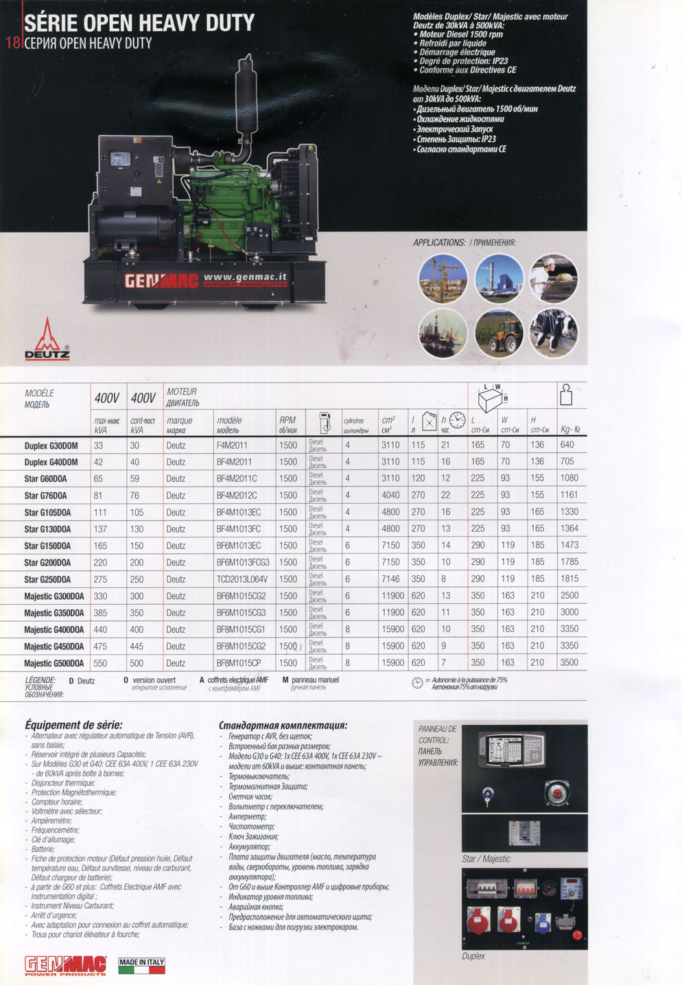 ���������� Genmac Open Heavy Duty � ���������� Deutz - ������ Star, Duplex � Majestic