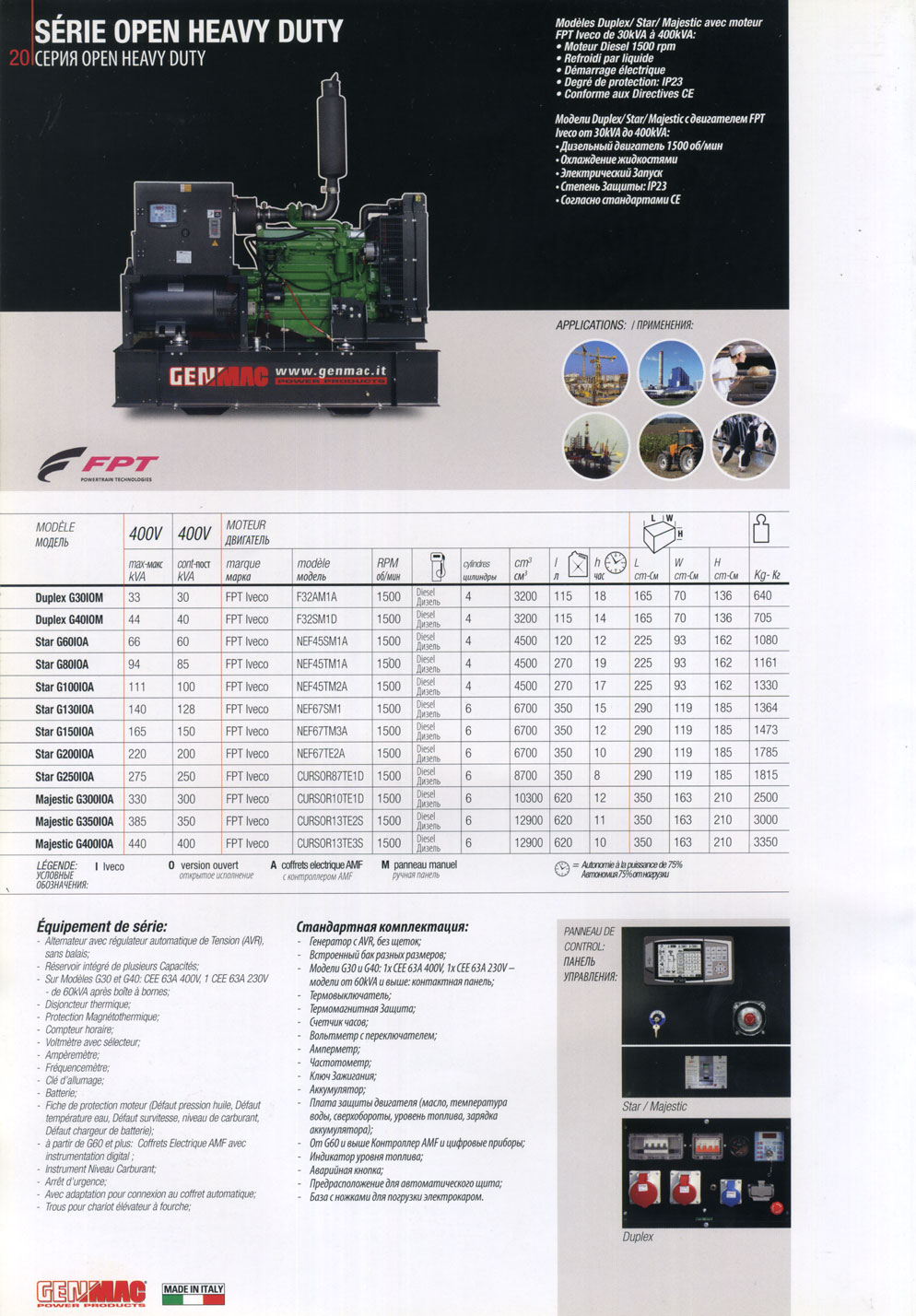 ����� Genmac Open Heavy Duty � ���������� FPT Iveco - ������ Duplex, Star � Majestic